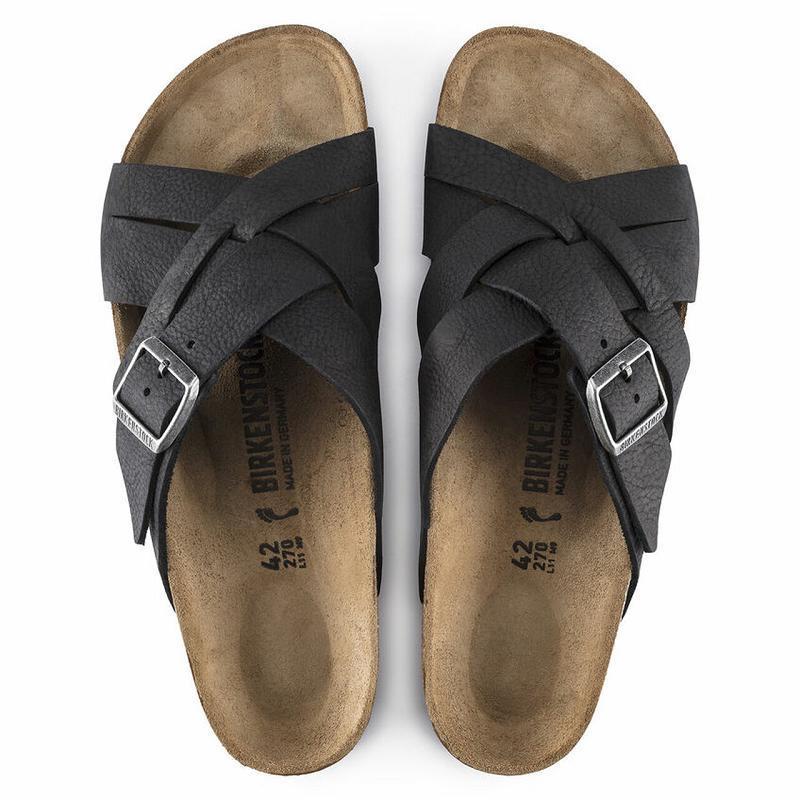 Birkenstock Lugano Oiled Læder Sandaler Herre Sort | DK 21KOR